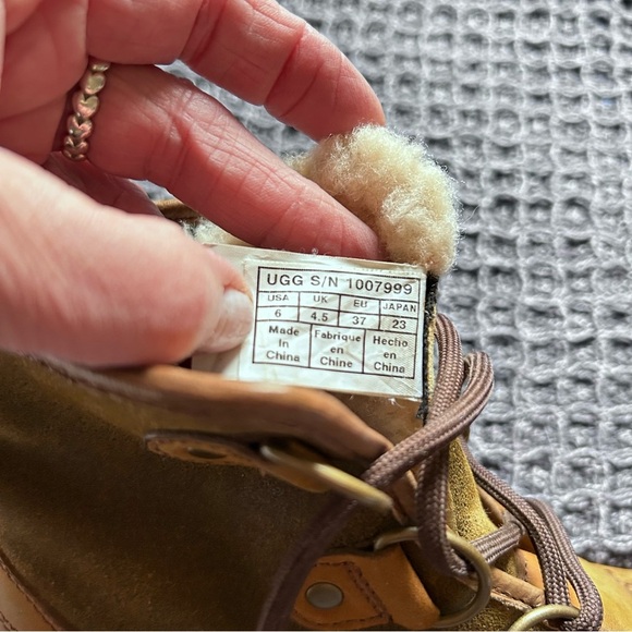 Ugg Tan Leather Cecile Fleece Lined Waterproof Lace Up Duck Boots Size 6 - Picture 12 of 15